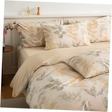 100 Cotton Reversible Brushed Leaf Patterns Printed Duvet Cover King Plant-02