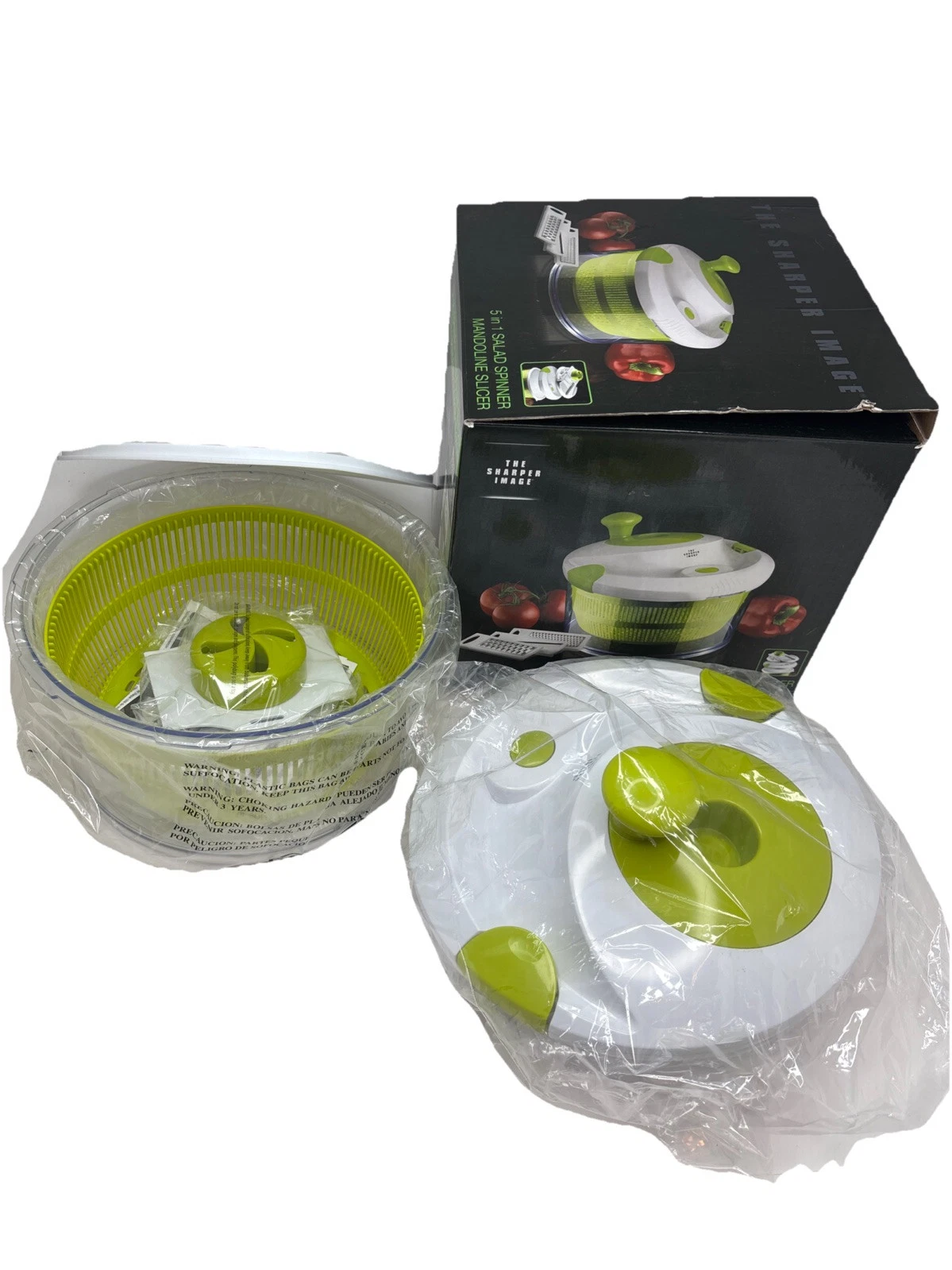 Sharper Image 5 in 1 SALAD SPINNER and MANDOLINE SLICER GRATER Green White
