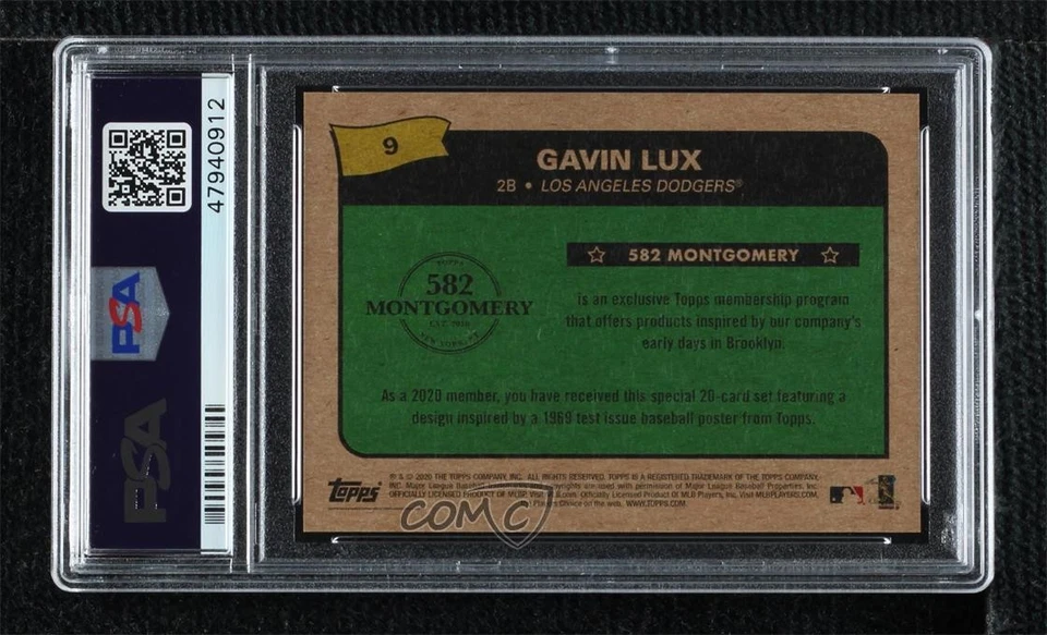 2020 Topps 582 Montgomery Club Set 3 Gavin Lux #9 PSA 10 GEM MT Rookie RC - Image 2 of 2