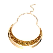 Collar Necklace Gold/Champagne Color Beaded Resin Double Adjustable  NIB