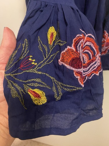 Feathers Women’s XL Boho Blue Tunic Blouse Embroidered & Flared Sleeves Bust 44” - Picture 2 of 11