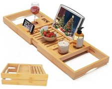 Foldable Bamboo Bathtub Caddy Tray Expandable for Luxury Bath, Bath Natural