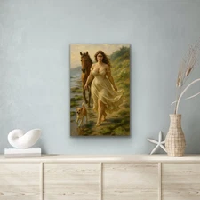"horse   ,woman in white"     Canvas Wall Art Picture Print