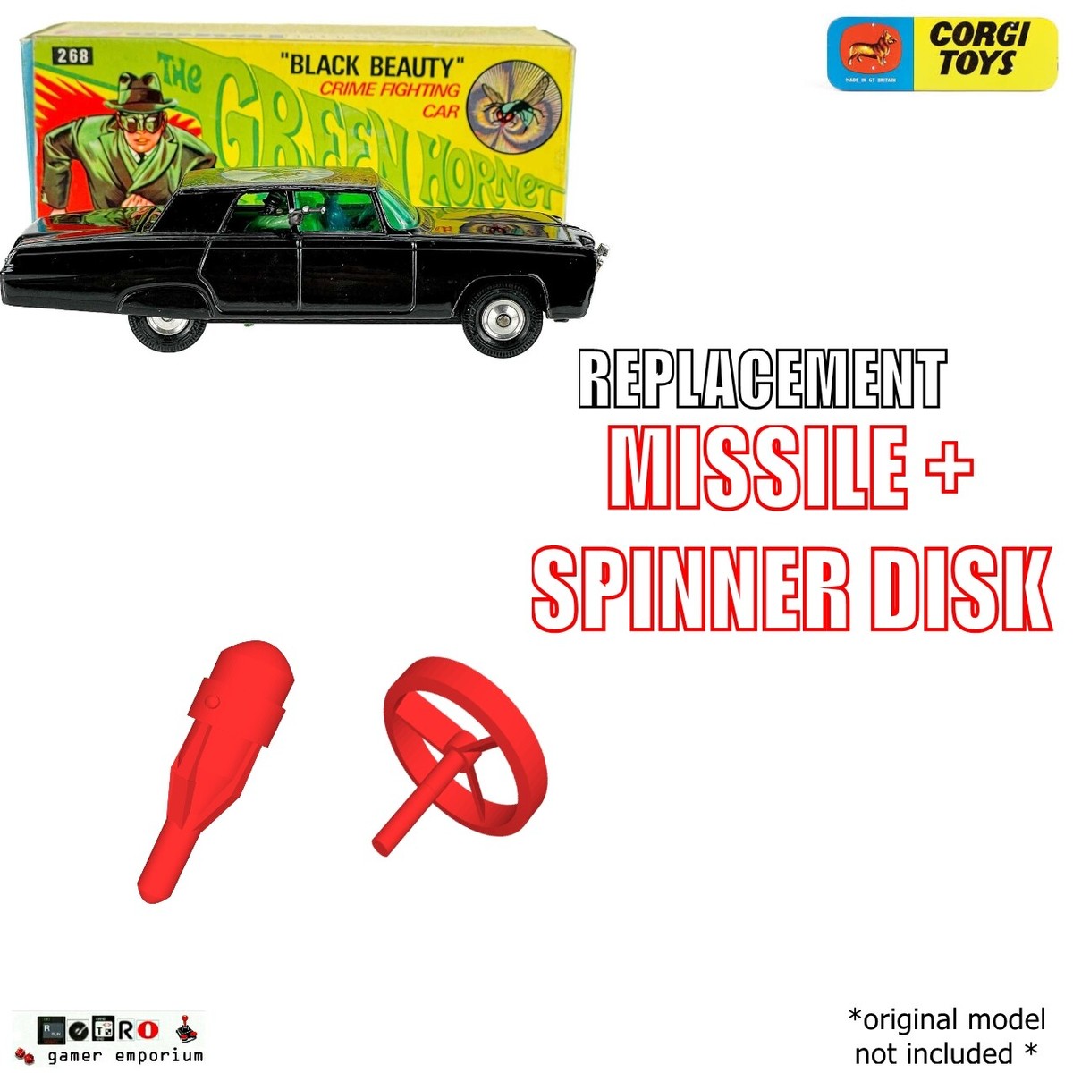 Corgi 268 Green Hornet Black Beauty - Repro Plastic Rocket Missile