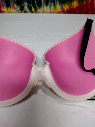 Victorias Secret Push Up Pigeonnant Bra Sz34C Cream Lace Accent Underwire Padded - Picture 10 of 12