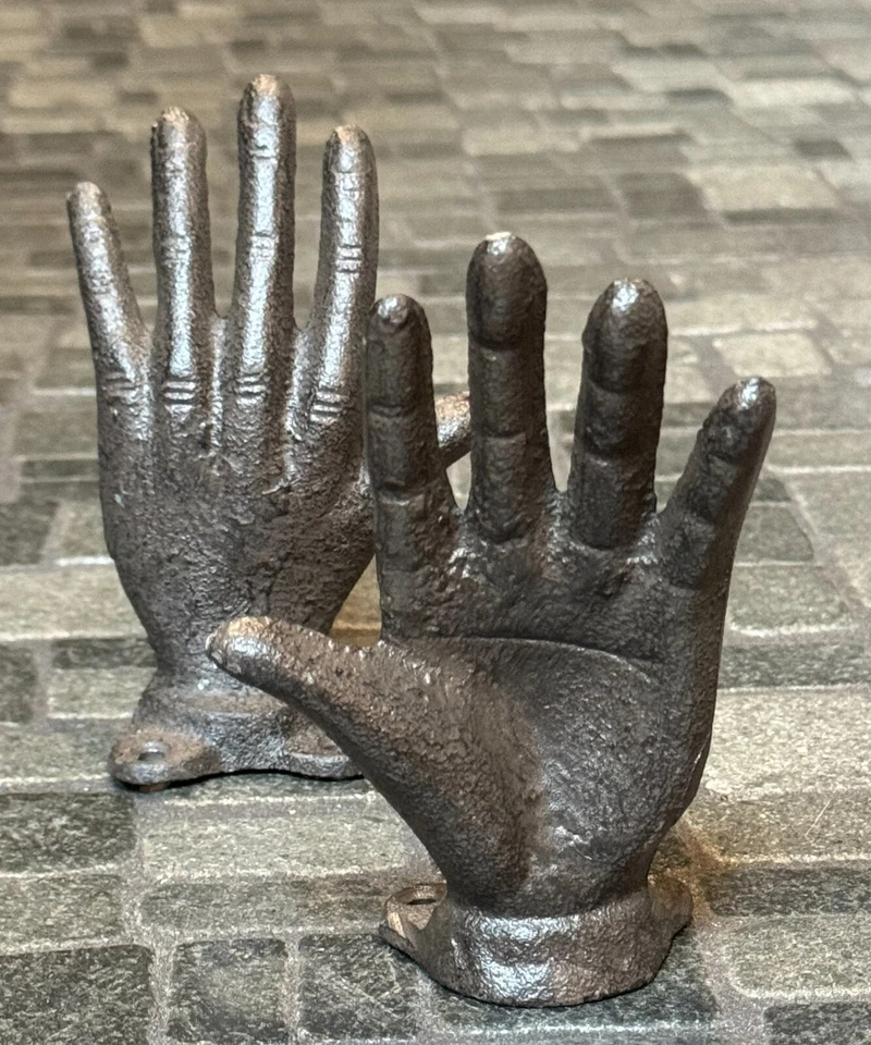 2 Cast Iron Hand Bookends Book Ends Bookshelf Paperweight Rustic Home Decor Stop - Image 4 of 4