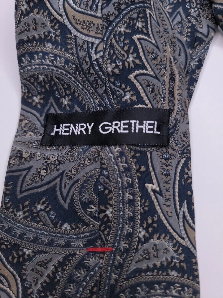 Corbata formal Henry Grethel para hombre 57"Lx3,75"W azul marino/gris Foto 3 de 4