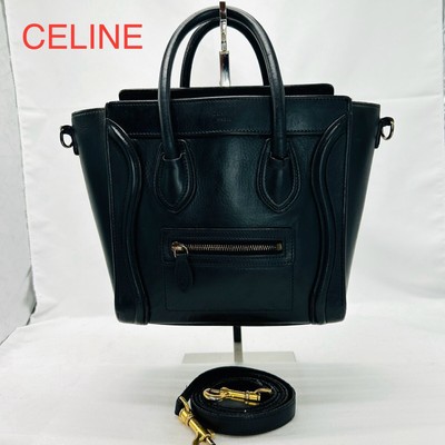 CELINE Luggage Nano Shopper 2WAY Black Gold Hardware Handbag Shoulder Bag Japan