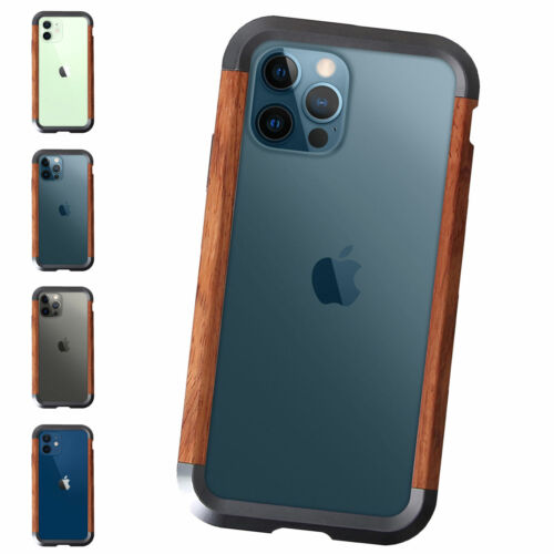 For iPhone 14 13 12 11 XS Max X XS Real Wood+Metal Slim Bumper Frame Hard Case - Picture 1 of 12