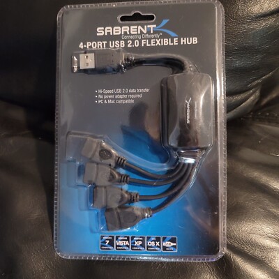 sabrent Black USB 2.0 Hi-Speed 4-Port Splitter Hub For PC or MAC Notebook