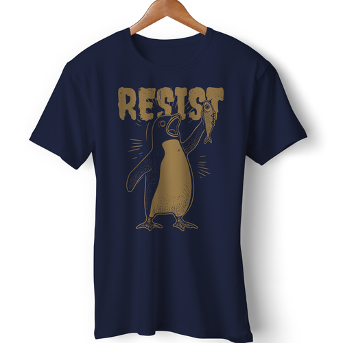 Resist Penguin Sarcastic Satire Meme Funny Gift Activism Protest T-Shirt - Picture 3 of 5