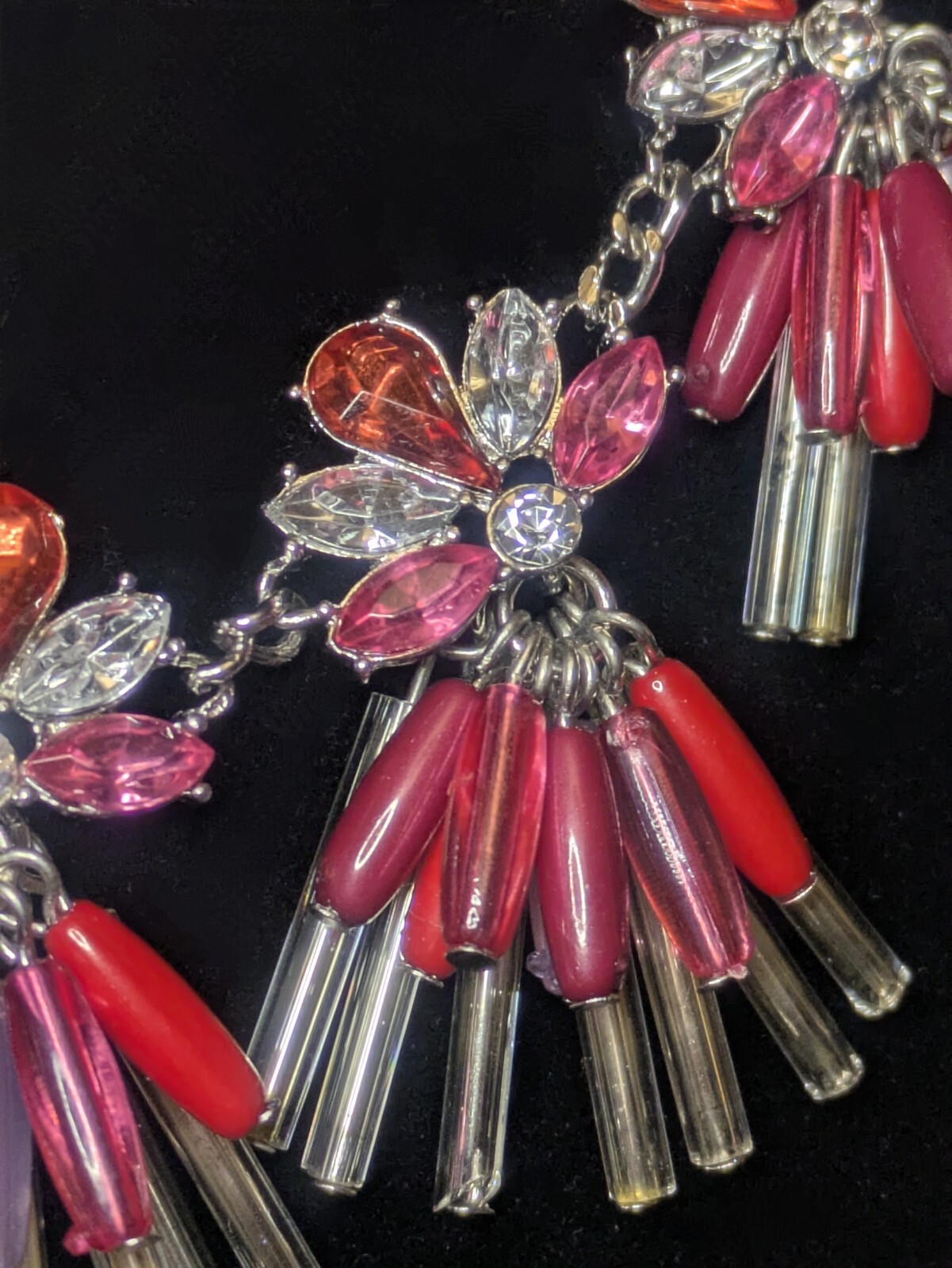 Statement Necklace Simulated Diamond/Ruby Cluster… - image 2