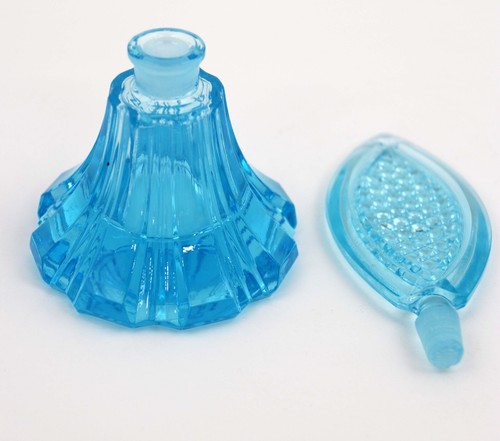 VINTAGE OFNAH CZECH REPUBLIC CRYSTAL BLUE GLASS PERFUME BOTTLE w/STOPPER - Picture 5 of 6