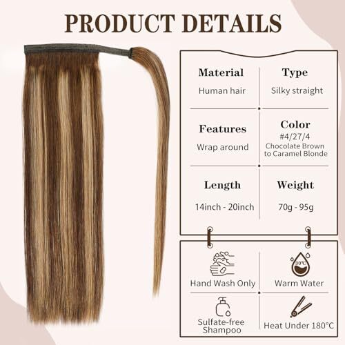 20" Human Hair Ponytail Extension 95g #2 Dark Brown Assorted Sizes , Colors - Picture 44 of 60