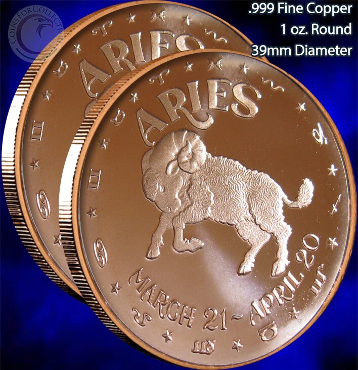 "2 Aries" 1 oz .999 Copper Rounds eBay