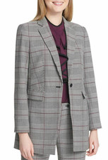 Calvin Klein Women's Size 10 Black Multi Petite Glen Plaid Blazer Jacket New 44