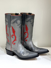 Rios of Mercedes leather cowboy western boots gray & red, Women 4,5 ,USA made