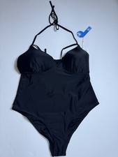 CUPSHE One Piece Swimsuit Women Swimwear Jacquard V-Neck Black Sz 1X