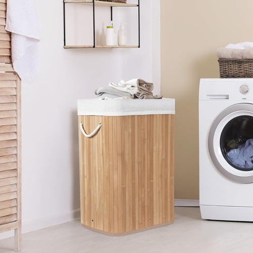 Bamboo Laundry Hamper with Lid Laundry Basket with Removable Liner 72L Natural - Picture 9 of 9