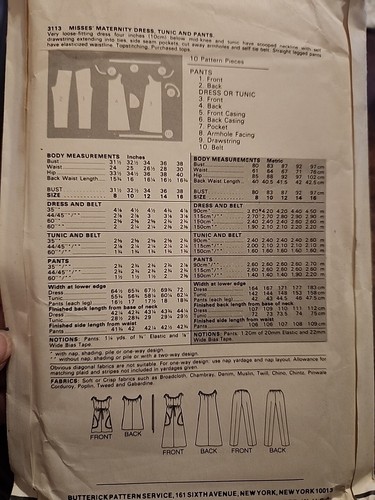 Cute VTG 70s Butterick 3113 Size 14 Misses Maternity Dress Pants Tunic w/Pockets - Picture 4 of 6