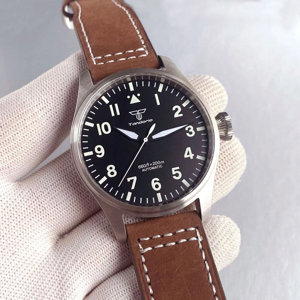 Reloj Hombre Tandorio Nuevo 43mm Serie Pilot Negro Zafiro Simple 20ATM NH35 PT5000 Foto 4 de 4