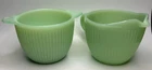 Vintage Fire King Jane Ray Jadeite Green Ribbed Creamer & Sugar Bowl Set