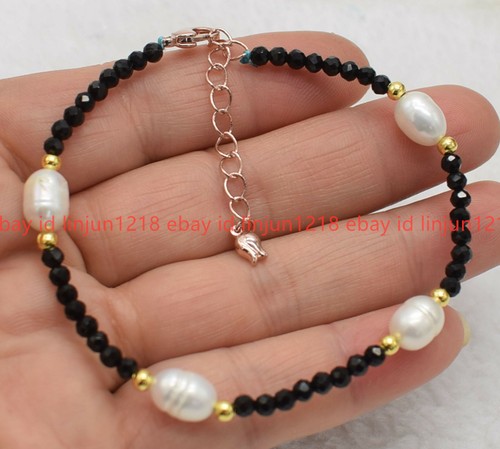Natural 4mm Faceted Multicolor Jade Round Gemstone & White Pearl Bracelet 7.5" - Picture 3 of 29
