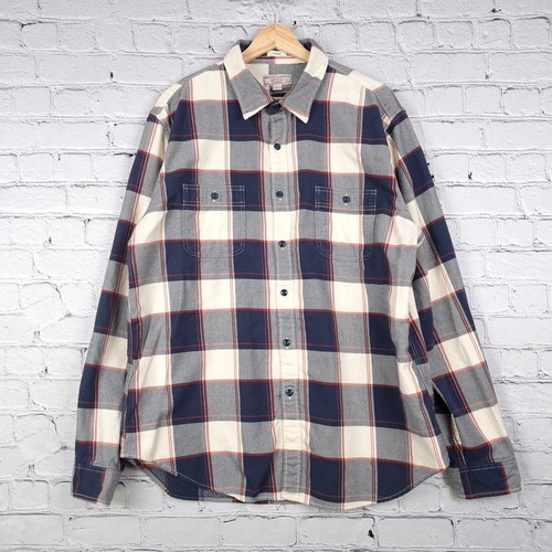 Wallace & Barnes Flanellhemd Herren XL blau weiß kräftig kariert mittelschwer
