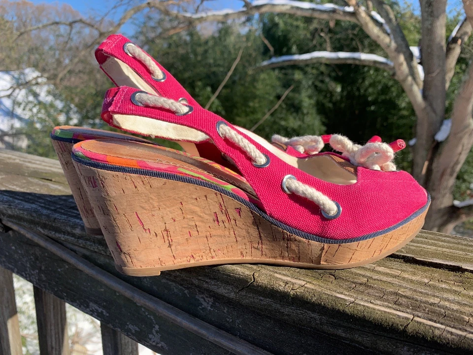 SPERRY TOP SIDER слинги высоких каблуках ярко розовый на танкетке женские туфли Sz 8 👣b7 - Изображение 2 из 4