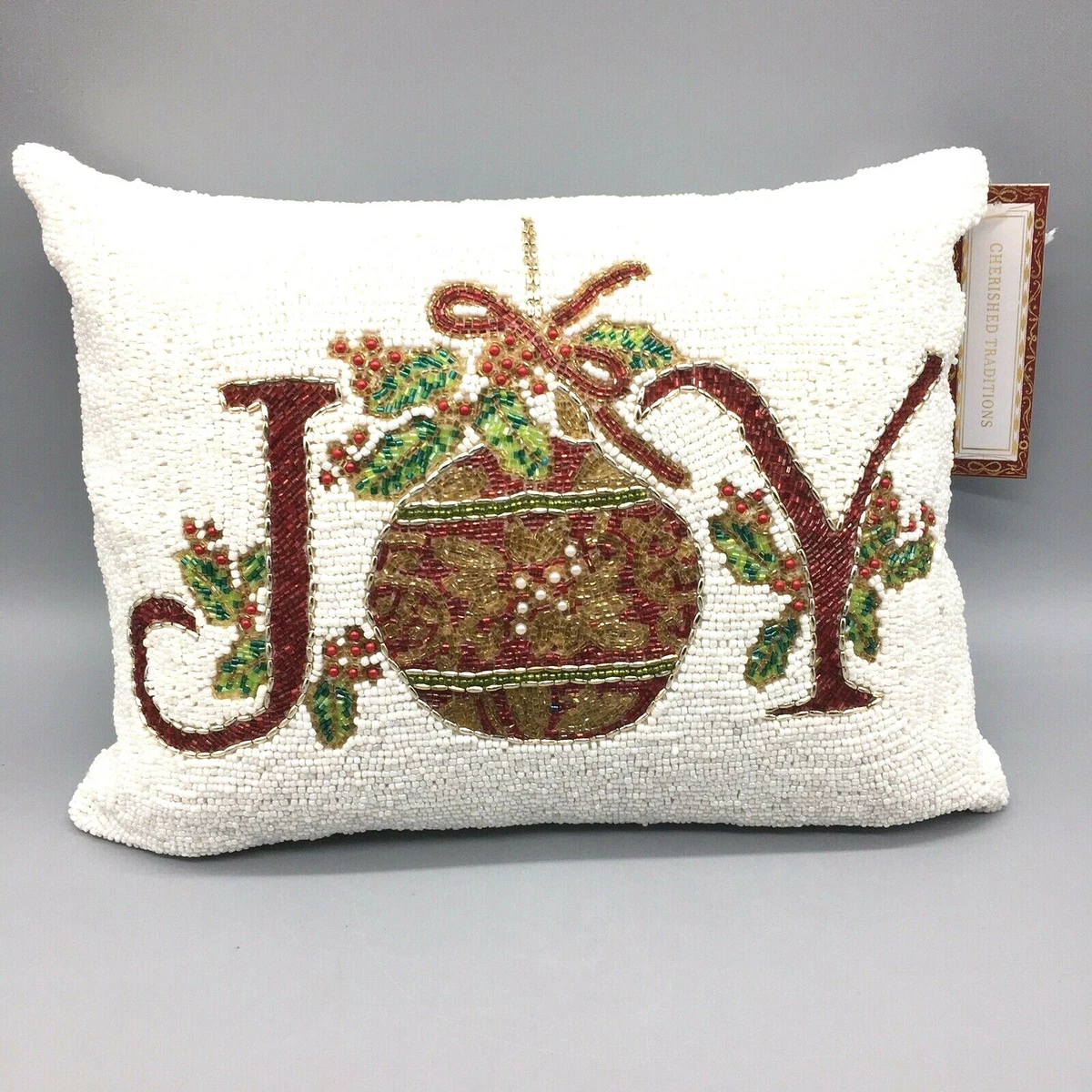 Melrose Beaded Joy and Noel Holiday Pillow (Set of 2)