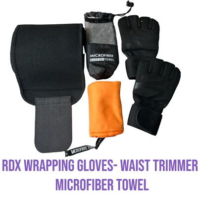 RDX Hand Wrap, Sports Waist Trainer, Microfiber Towel; Unisex Set of 3 MMA 