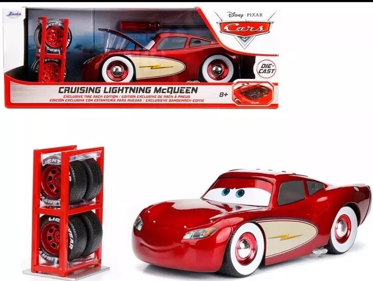CRUISING LIGHTNING MCQUEEN W/EXTRA WHEELS CARS 1 MOVIE DIECAST MODEL JADA 1/24