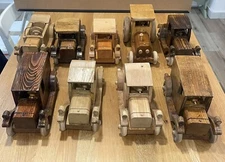Vintage Handcrafted Solid Wooden Ford Like Model Cars Toy Collectible 10” x 5.5”