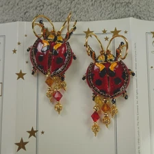 Lunch at the Ritz Earrings Ladybug Cute as a Bug's Ear Signed Clip On Menu Card