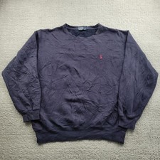 Polo Ralph Lauren Sweatshirt Mens Medium Navy Blue Crewneck Red Pony Logo Cotton