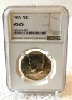 1966 40% silver Kennedy half dollar NGC MS 65