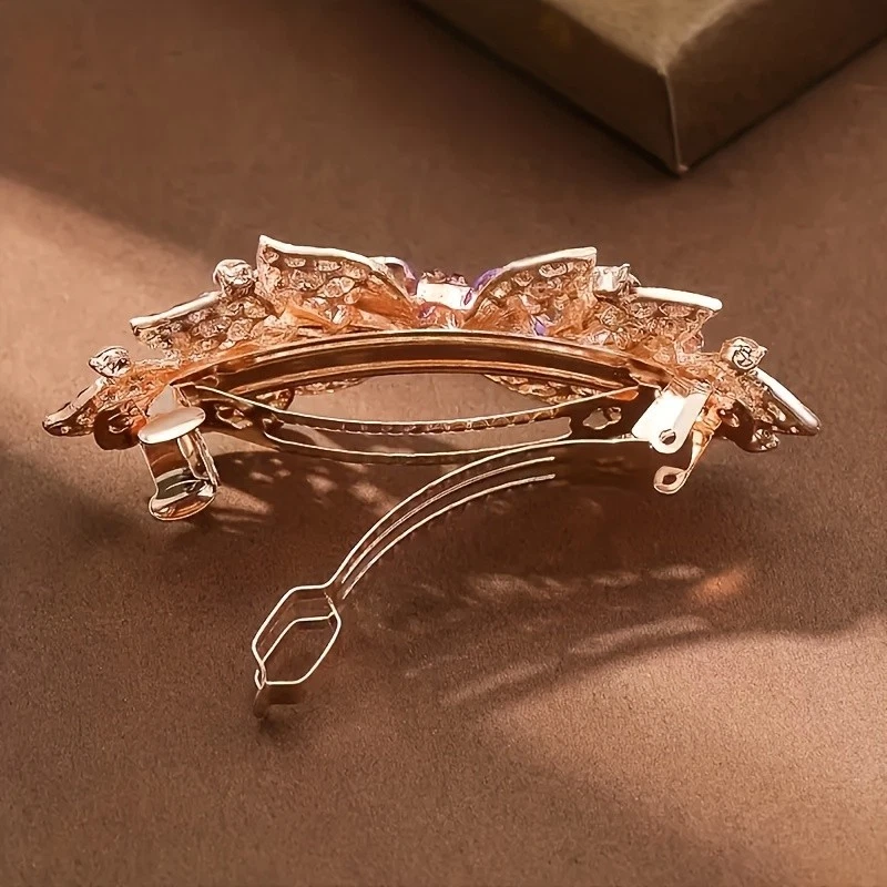 Clip de pelo con diamantes de imitación - Accesorio floral de cristal brillante para peinado de mujer Foto 4 de 4