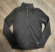 Adidas Jacket Womens L Black Full Zip Solid Graphic Ribbed Soccer Gym Golf