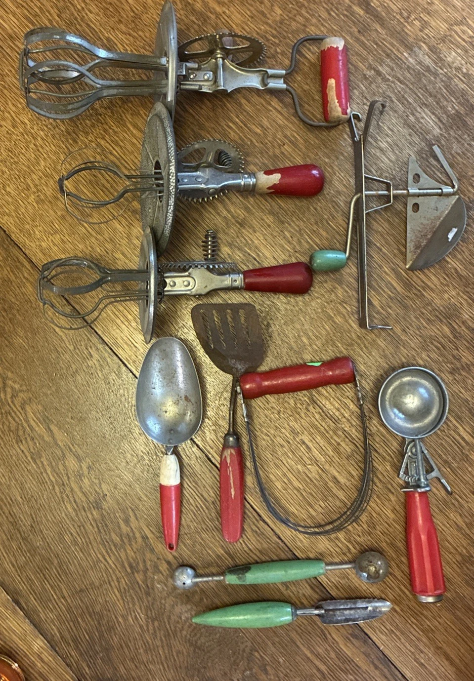 Lot Of 9 Red Wooden Handle Kitchen Utensils Farmhouse Rustic Primitive