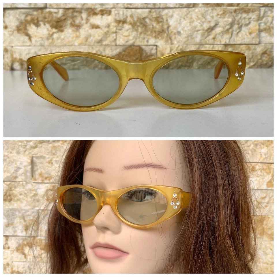 GAFAS DE SOL OJO DE GATO VINTAGE AÑOS 50 AMARILLAS ITALIA MUY RARAS PEDRERÍA MILSOL Foto 2 de 4