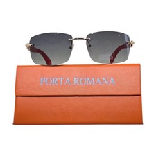 NEW PORTA ROMANA SUNGLASSES MOD. 1972 GOLD WITH WOOD RED TEMPLE