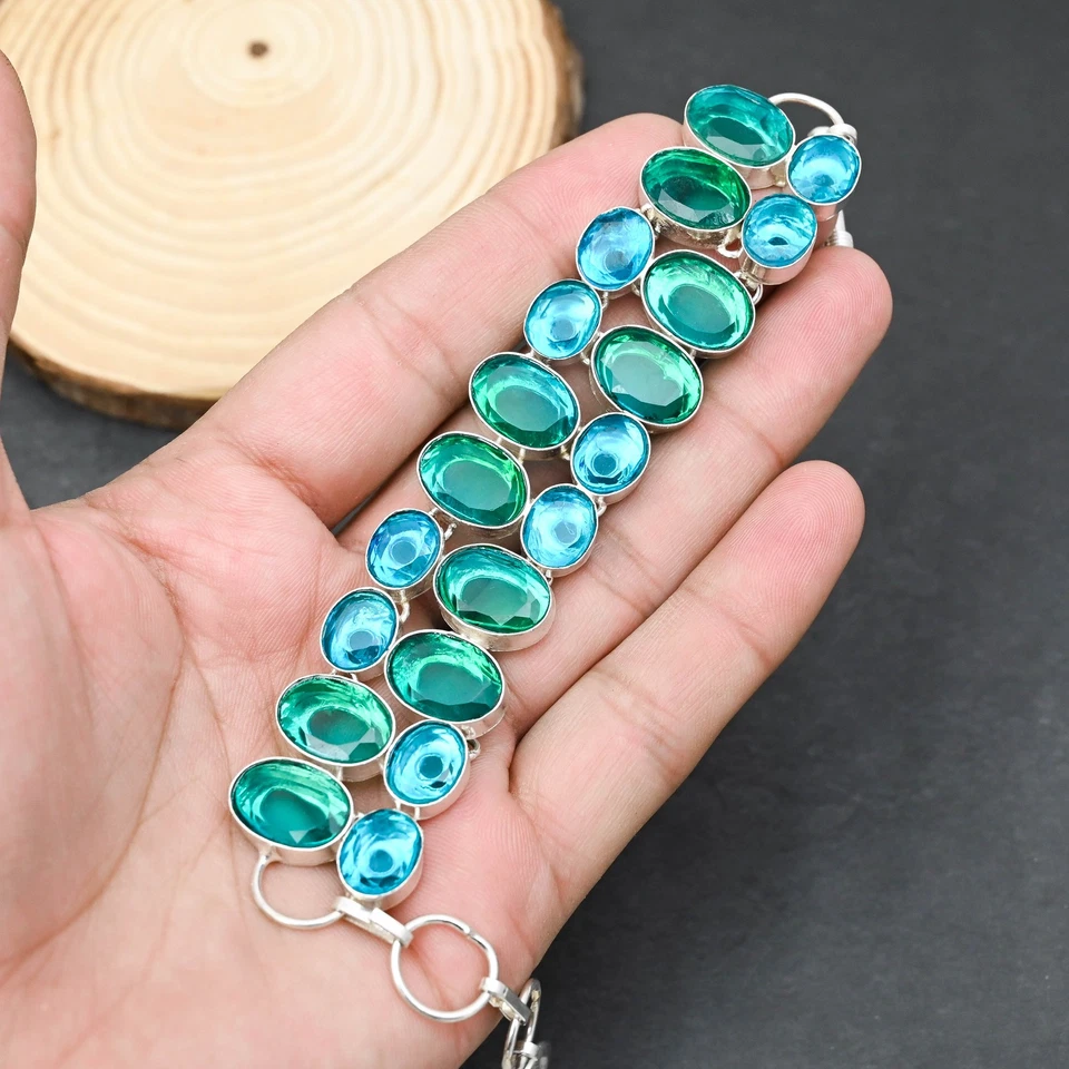 Bracciale gioiello in argento sterling 925 con pietra preziosa topazio blu di... - Immagine 4 di 4