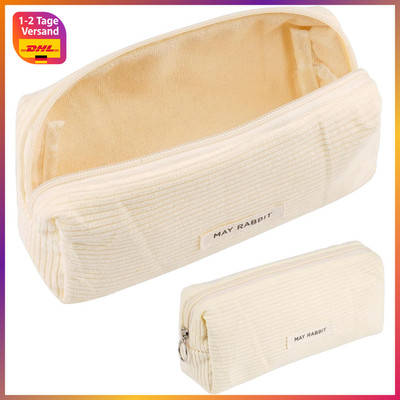 Federmäppchen Cord-Stoff Milchig Weiß Stiftetasche Pencil Case für Schule Büro