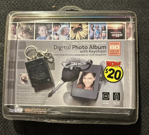 Digital Photo Album W/Keychain New 8Mb/USB Rechargeable 1.4" High Resolution LCD