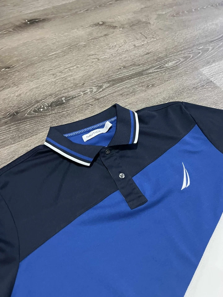 NAUTICA мужской синий и белый логотип Colorblock рубашка-поло - размер большой - Изображение 3 из 4