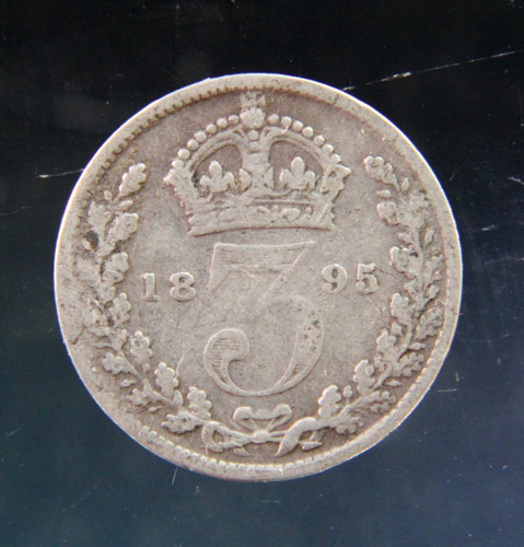 Great Britain,3 Three Pence 1895 silver coin, 0.925,Victoria.