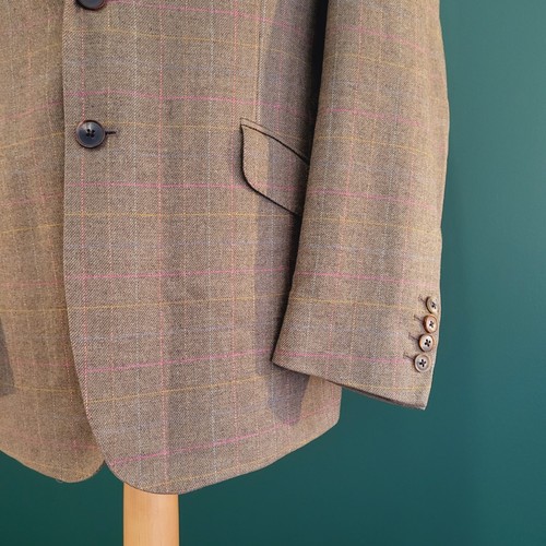 Charles Tyrwhitt Blazer Mens 40R Brown Pink Wool Cashmere Check Tailored Jacket - Picture 16 of 16
