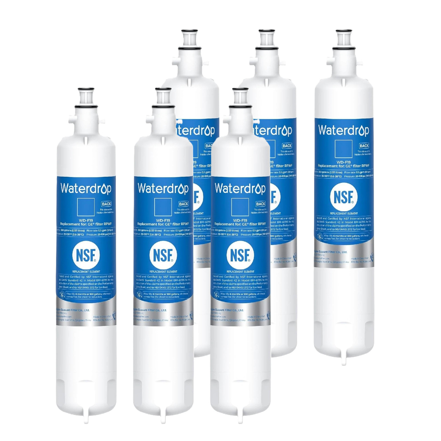 Waterdrop Refrigerator Water Filter Replacement for GE&reg;  RPWF(NOT RPWFE),6 Pack