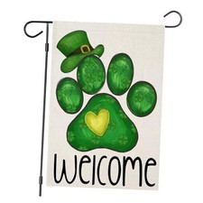 Welcome St Patricks Day Garden Flags for Outside, Irish Dog Paw with 12x18 Inch