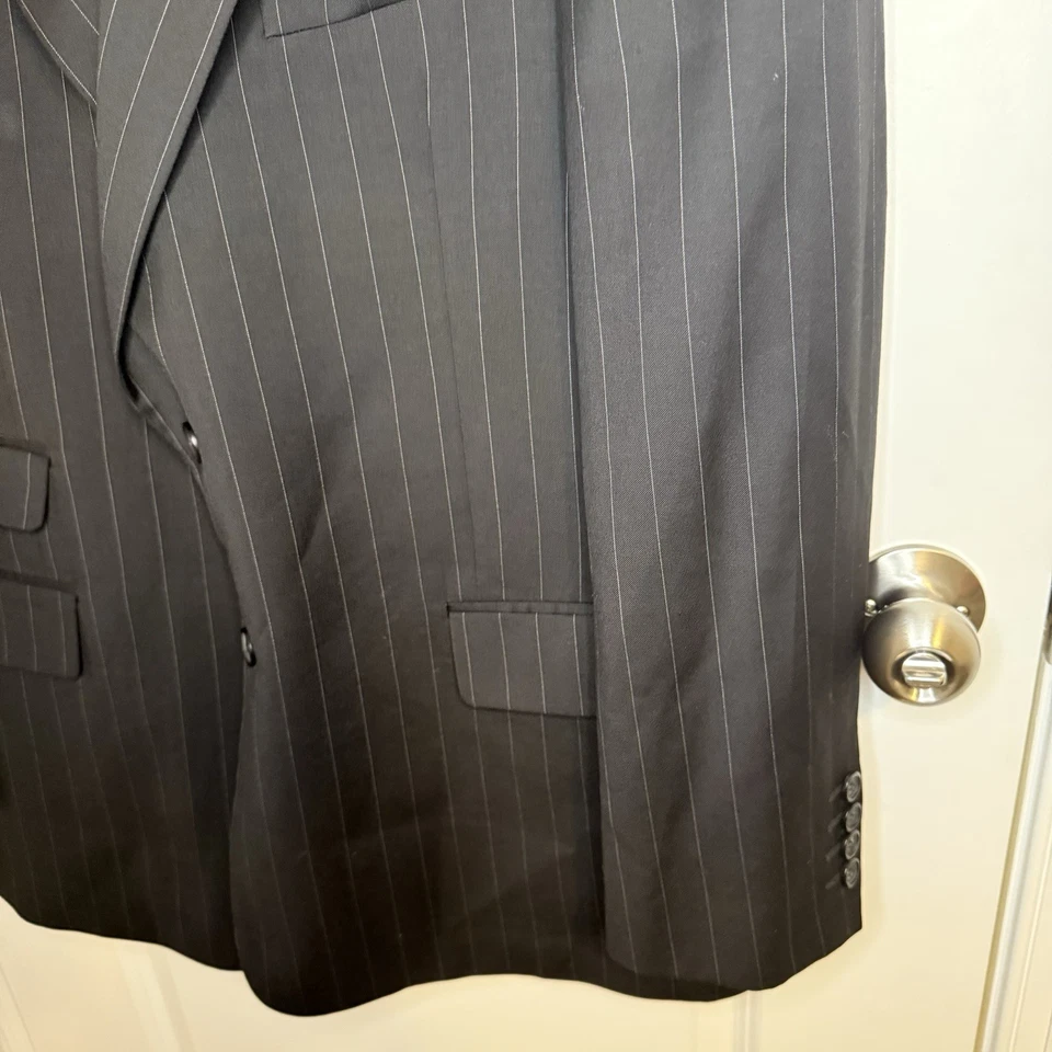 Conjunto de terno masculino YSL Yves Saint Laurent Dillards 2 peças lã listrada cinza 42 36 R - Imagem 3 de 4